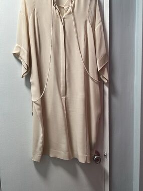 Elegant Cream Midi Dress with Tie Neck